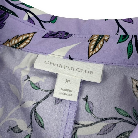 Charter Club Lavender Floral Button Up 3/4 Sleeve Shirt Dress - Picture 4 of 8